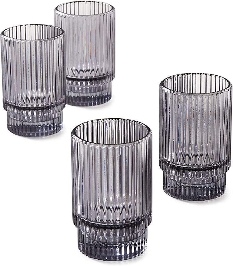 Serene Spaces Living Set of 4 Short Smoke Grey Ribbed Glass Votive Holder, Perfect for Weddings a... | Amazon (US)