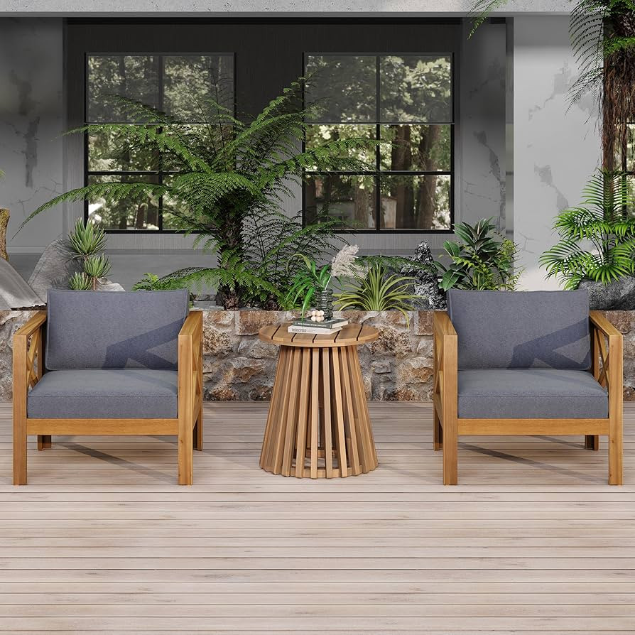 Christopher Knight Home Lucy Acacia Wood Outdoor Patio Furniture Set, 3 Pieces Patio Set, Round S... | Amazon (US)