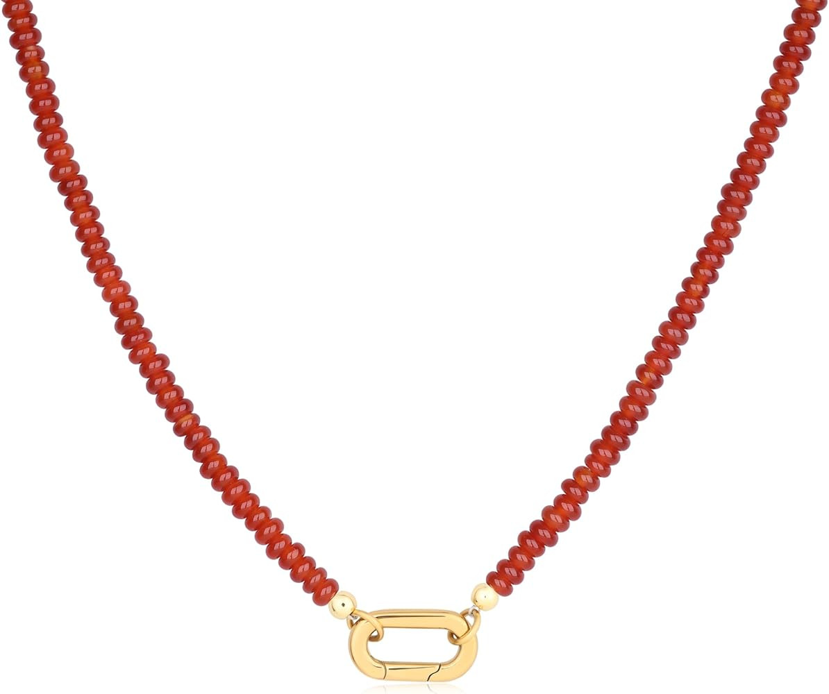 SAMYA 4\u00d72mm Beaded Necklace for Women, Minimalist Charm Necklace with Gold-Plated Oval Clasp... | Amazon (US)