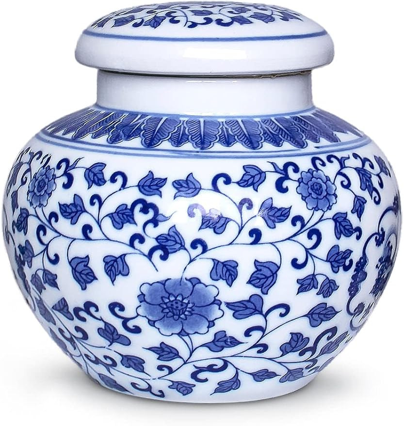 Dahlia Blue and White Tea Canister for Loose Tea, Airtight Jingdezhen Porcelain Tea Caddy, Blue a... | Amazon (US)