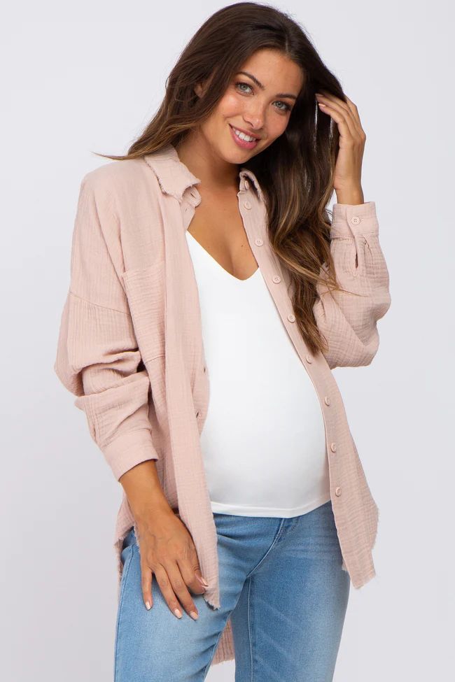 Light Pink Crepe Maternity Button Up Shirt | PinkBlush Maternity