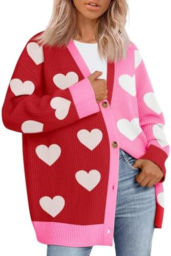 Saodimallsu Womens Heart Cardigan Sweaters Valentines Oversized Winter Color Block Button Up Cute... | Amazon (US)