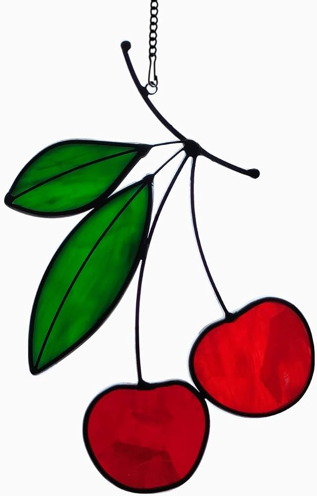 Stained Glass red Cherry Window Hanging Sun Catcher Christmas Thanksgiving Gifts Birthday Gifts f... | Amazon (US)
