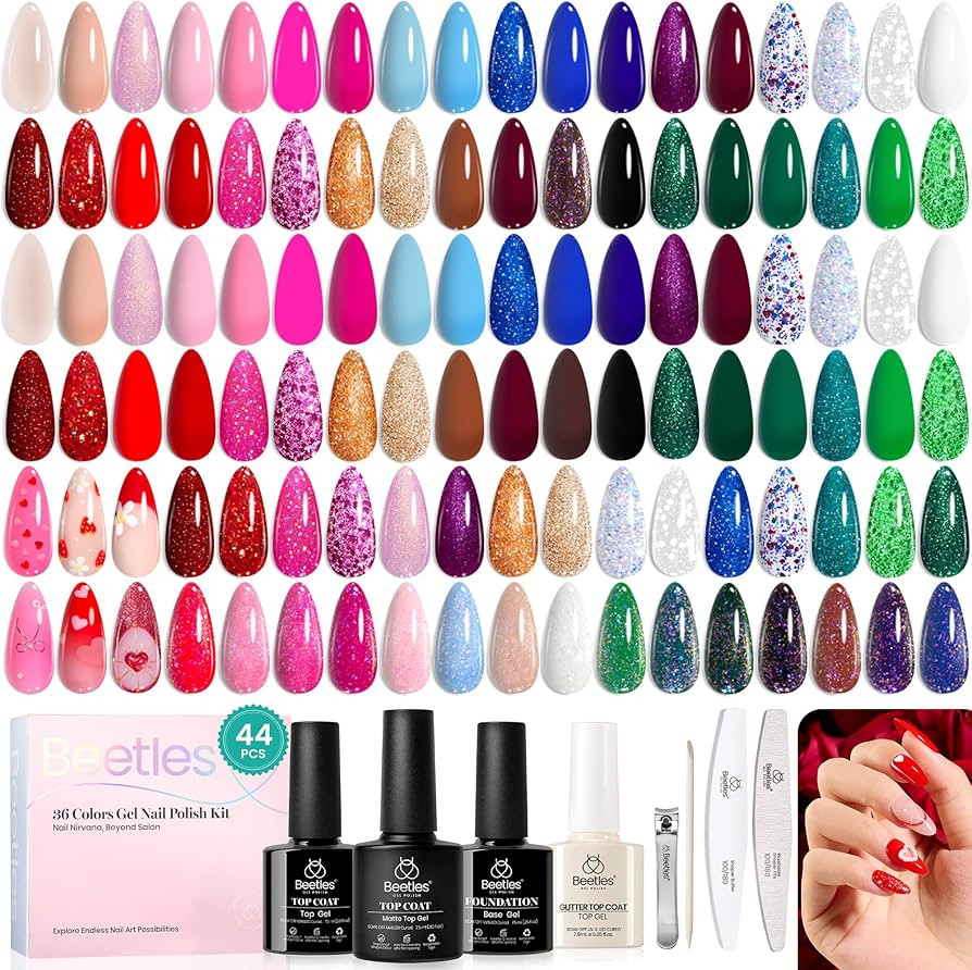 Beetles Glitter Gel Nail Polish Set 44Pcs, Red Gold Green Silver Burgundy Blue Pink Sparkle Gel P... | Amazon (US)