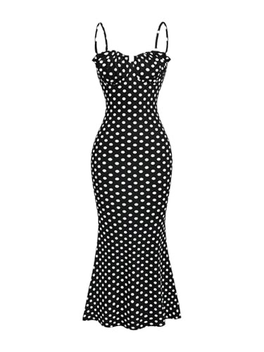 Milumia Women's Polka Dots Frill Trim Cami Dress Fishtail Maxi Dresses | Amazon (US)