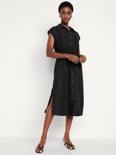 Waist-Defined Utility Midi Shirt Dress | Old Navy (US)