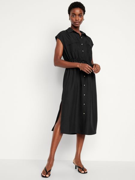 Waist-Defined Utility Midi Shirt Dress for Women | Old Navy (US)