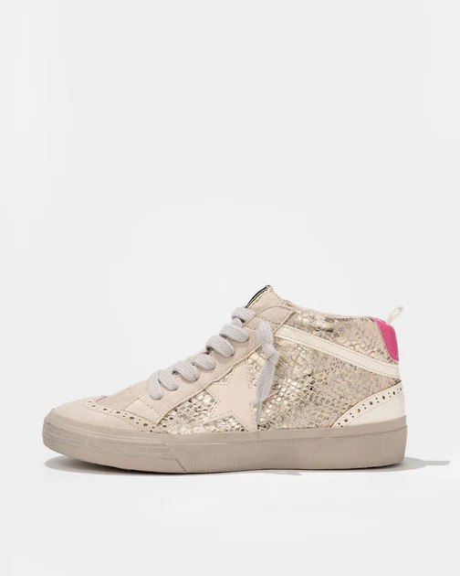 Paula High Top Metallic Snake Sneakers - Gold | VICI