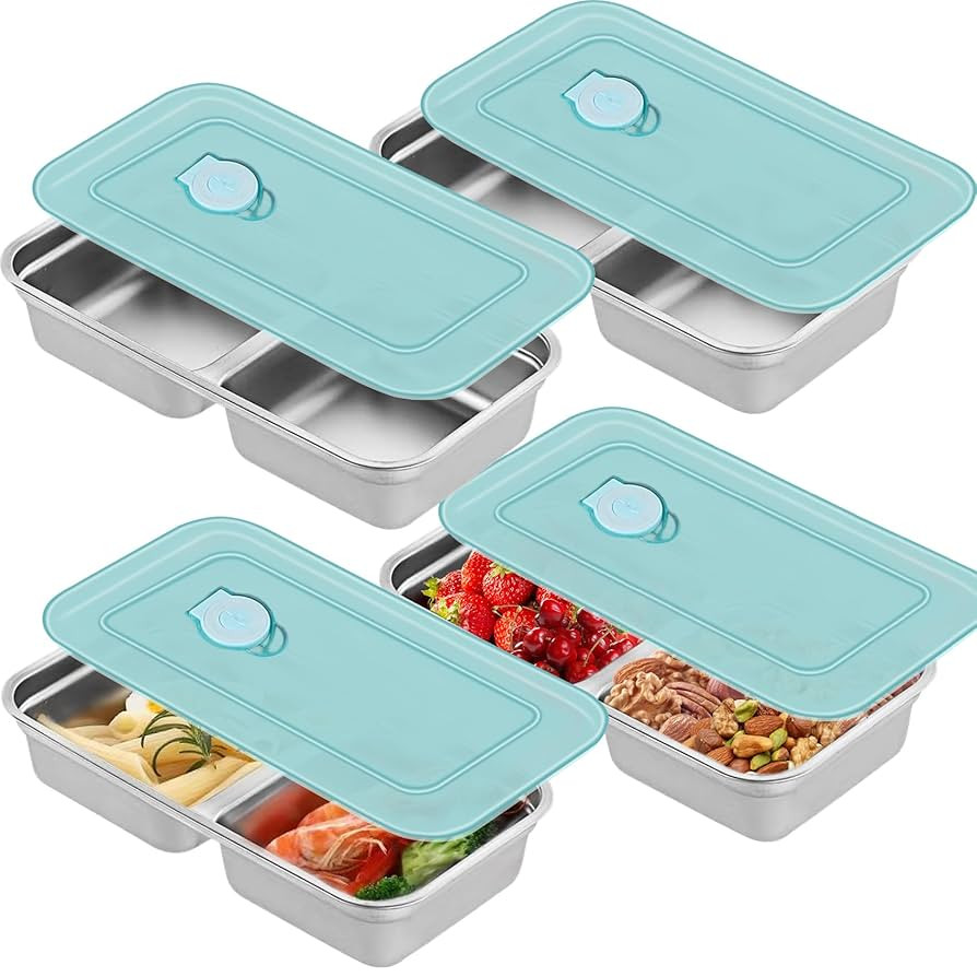 Snack Containers, 4 Pack Reusable Stainless Steel Grab and Go Snack Containers, 2 Compartment Foo... | Amazon (US)