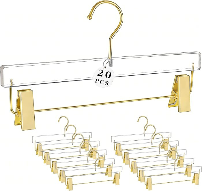 Acrylic Hangers,Clear Hangers with Gold Hooks,Luxurious Skirt Pants Hangers Gold Clips for Clothi... | Amazon (US)