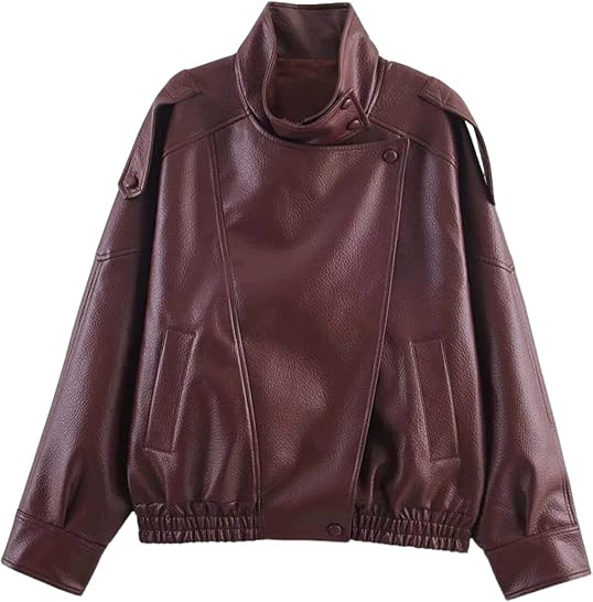 Women's Oversized Faux Leather Jacket Trendy Zip Up Bomber Coats | Amazon (US)