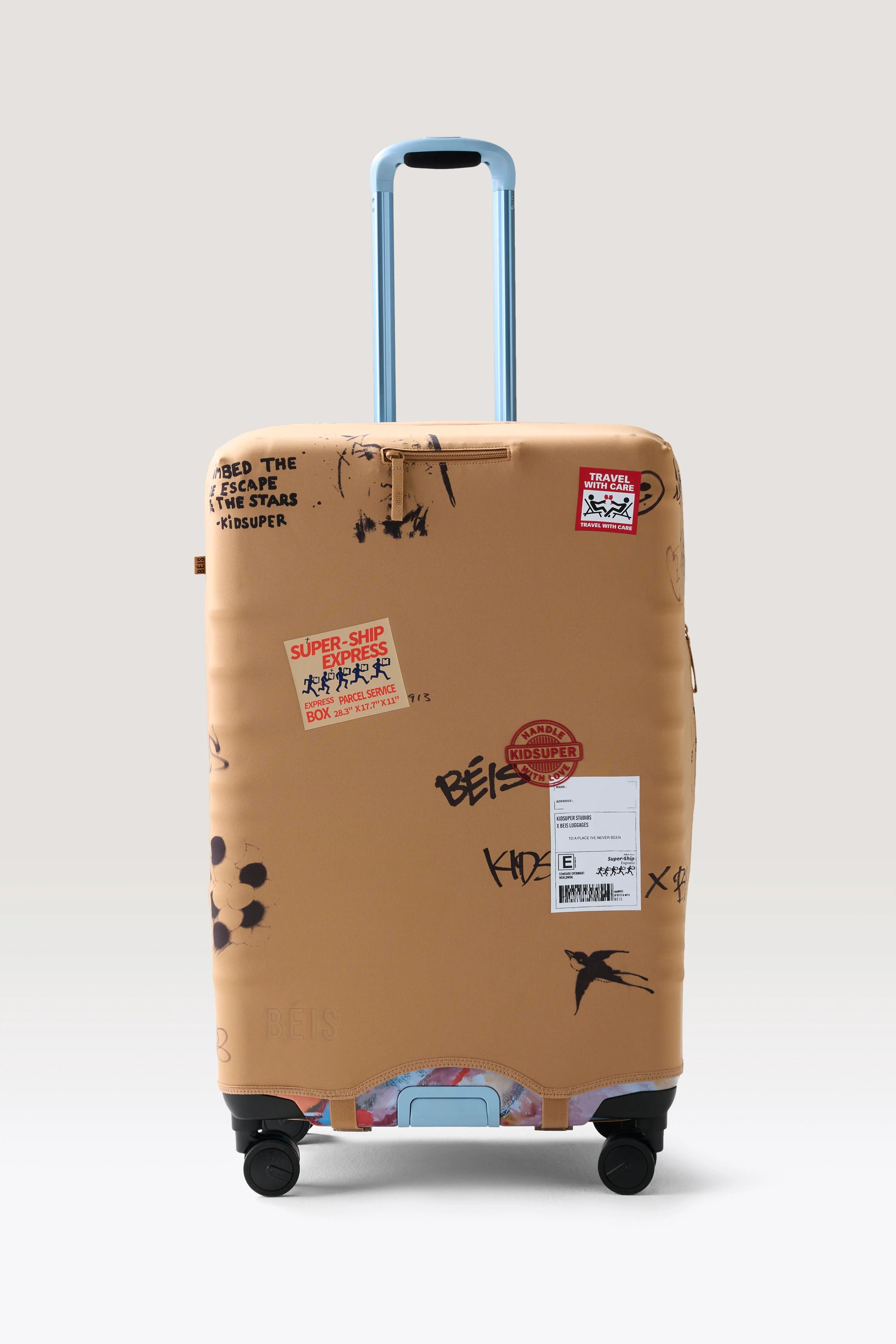 B\u00c9IS \u2018The Hybrid Check-In Luggage Cover\u2019 in Dusty Blue - Blue Hybrid Check-In Lugg... | BEIS