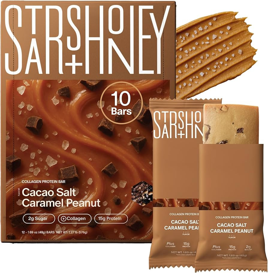 Stars + Honey Protein Bars- Cacao Salt Caramel Peanut,15g Protein, 2g Sugar, w/ Collagen Keto Fri... | Amazon (US)