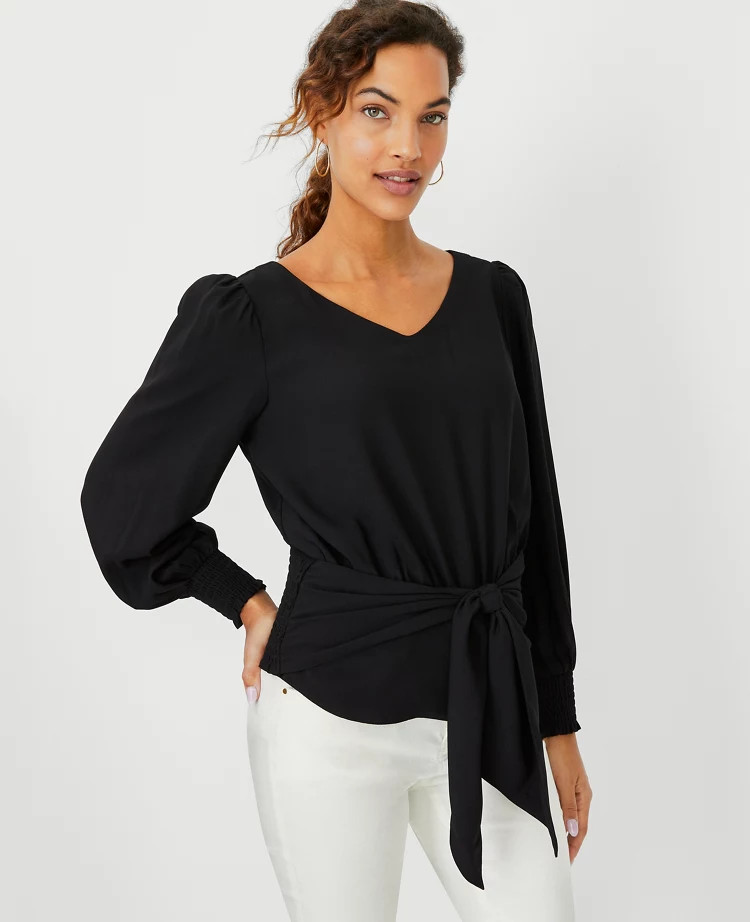Tie Waist V-Neck Top | Ann Taylor (US)