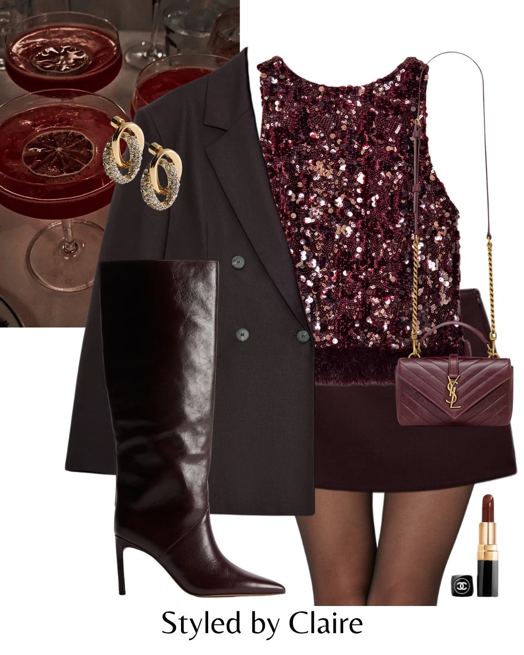 BURGUNDY & BROWN🍒
Tags: partywear party festive Christmas night out outfit idea Zara oversized double breasted blazer sequin faux fur lined top skort deep cherry knee high faux leather boots ysl patent bag fashion sparkle sparkly asos 

#LTKfestive #LTKstyletip #LTKpartywear