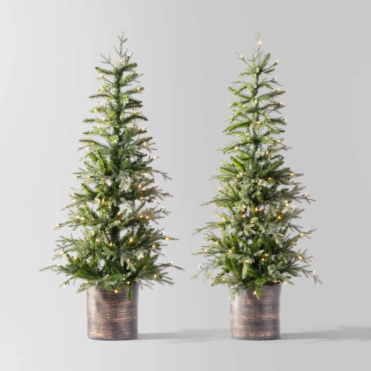 2pc 5' Pre-Lit Balsam Fir Potted Artificial Christmas Tree Clear Lights - Wondershop™ | Target