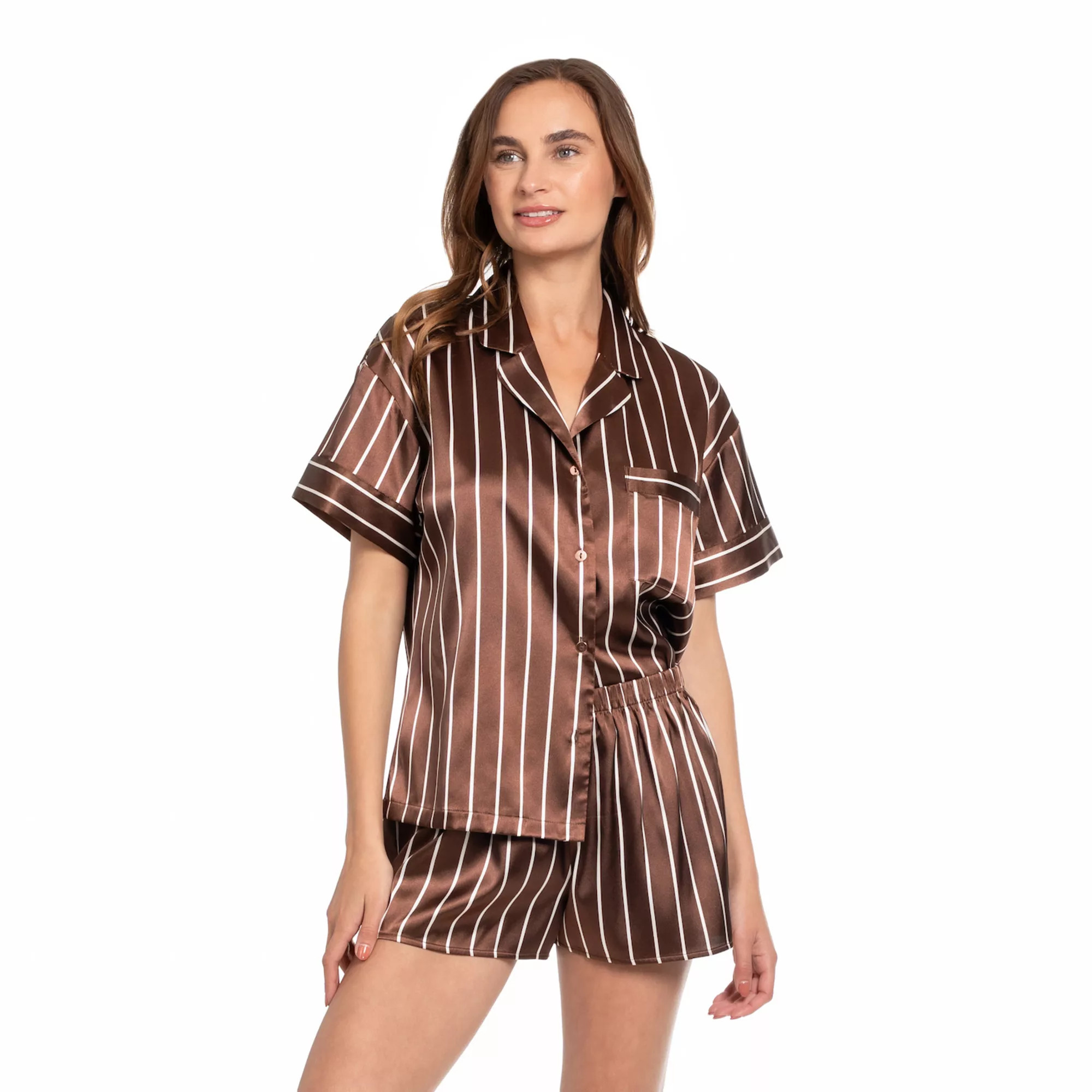 Women's Lilac+London Satin 2-pc. Pajama Top & Pajama Shorts Set | Kohl's