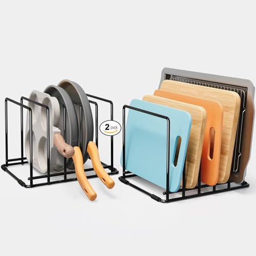 SAGLAU 2-Pack Cutting Board Organizer, 5-Slot Steel Kitchen Storage Rack for Cutting Boards, Baking Trays, and Thin Pans - Compact Clutter-Free Solution | Amazon (US)