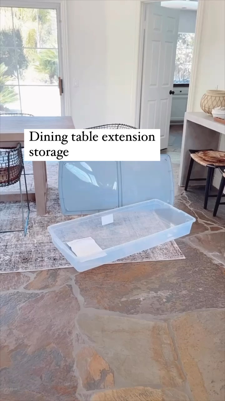 My dining table extension storage is too good not to share! This bin from Lowe’s fits my leaf extension perfectly. 

I have one for each extension and I keep them stacked safely in the garage when not in use. 👍🏻

#storage #homeorganization #diningtable 

#LTKHome #LTKStyleTip #LTKVideo