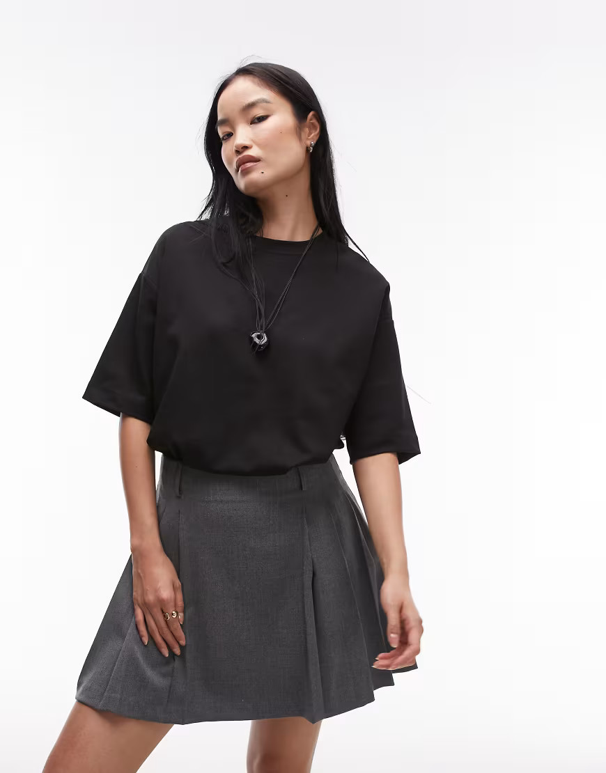 ARKET cotton rich stretch interlock long line short sleeve t-shirt in black | ASOS (Global)