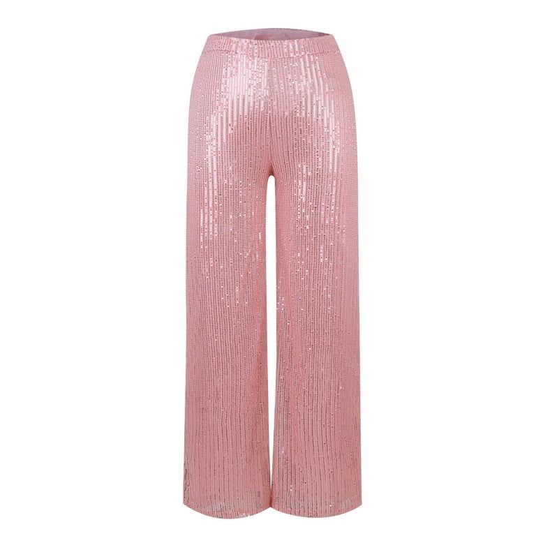Qcmgmg Glitter Pants Dressy Petite Casual Sequin Pants Womens Clubwear Y2k High Waisted Wide Leg ... | Walmart (US)