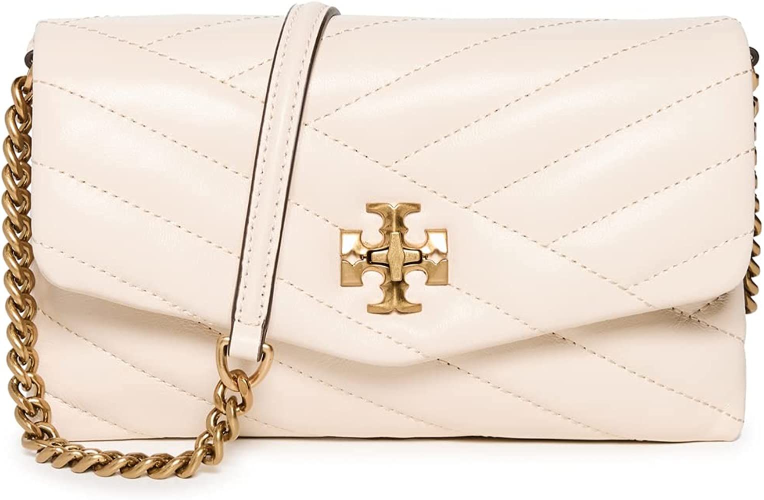 Tory Burch Women's Kira Chevron Chain Wallet, New Cream, Off White, One Size | Amazon (US)