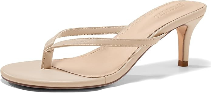 Coutgo Women's Kitten Heels Flip Flops Thong Heeled Sandals Round Open Toe Comfortable Summer Bea... | Amazon (US)