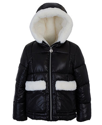 Michael Kors Toddler and Little Girls Faux Fur Pocket Puffer Jacket - Macy's | Macy's