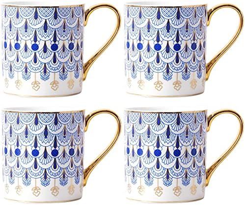 CHOOLD British Style Blue Floral Porcelain Coffee Mug with Golden Handle Spoon - 12oz | Amazon (US)