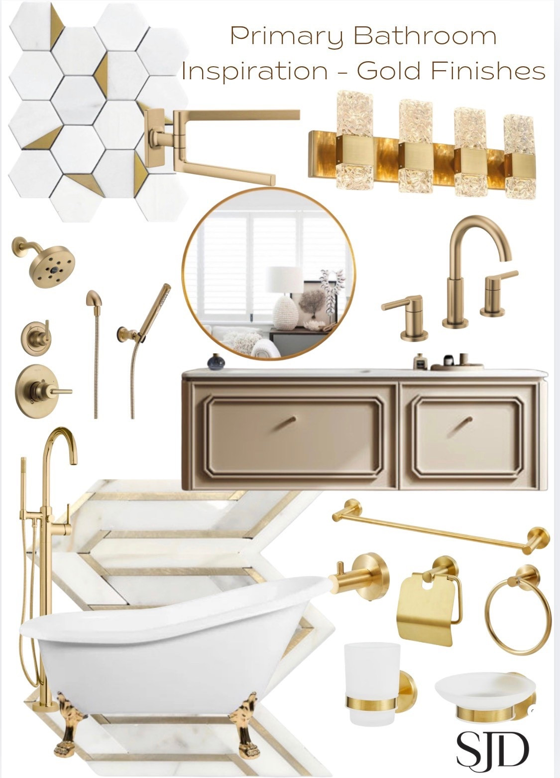 Want your bathroom to feel custom?
Start with your finishes - gold hardware, fixtures, and lighting instantly elevate the entire space. #goldfinishes #bathroomfinishes #primarybathroom 

#LTKHome #LTKselfcare
