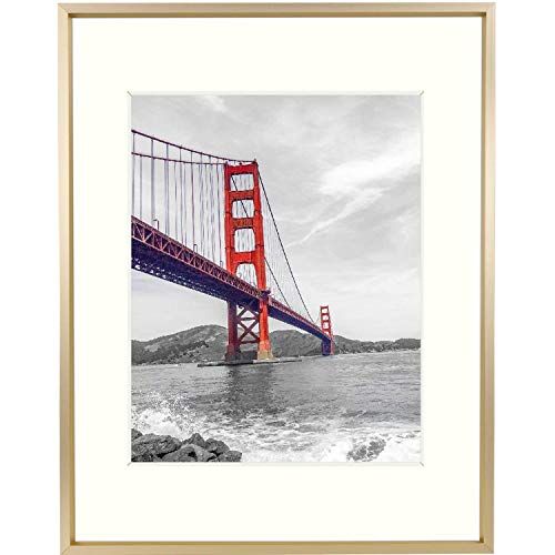 AUEAR, 8x10 Aluminum Frame in Gold - Real Glass - Made to Display Pictures 5x7 with Ivory Color Mat  | Amazon (US)