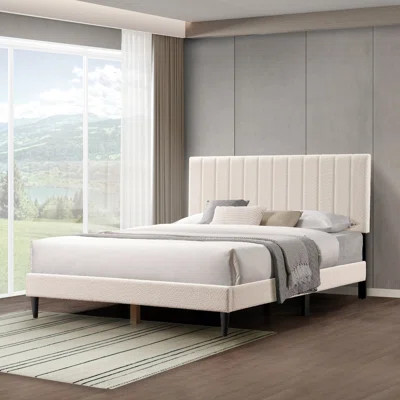 Modern Bedroom Queen Platform Bed In Pearl White Upholstery With Stability Feature Cream Upholstered Noise-minimizing Straps | Wayfair North America
