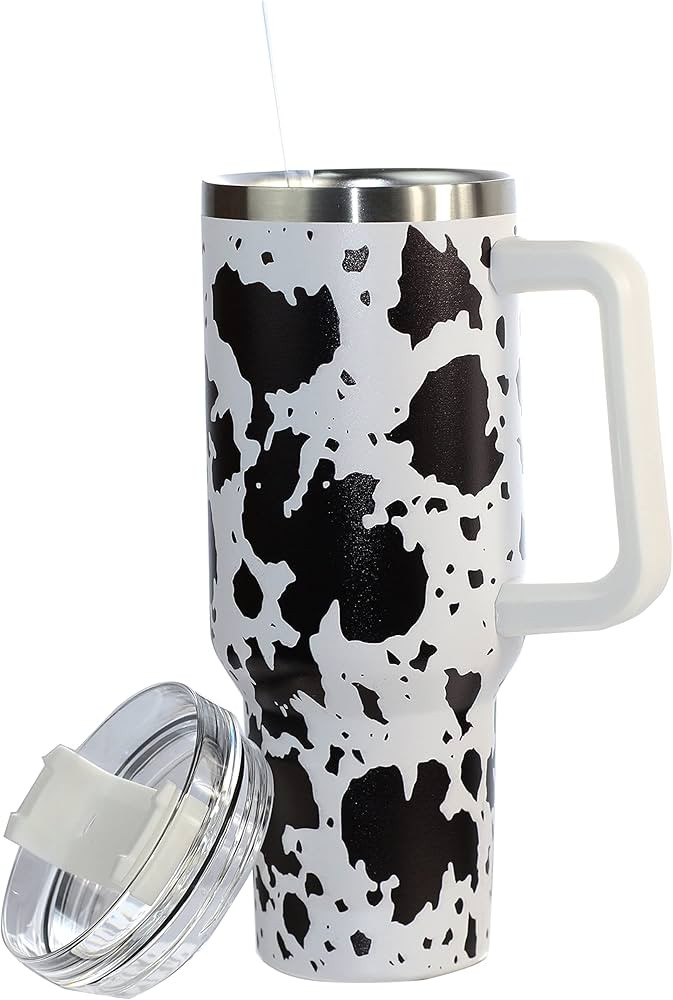 QEAGVJ 40oz Cow print Insulated Tumbler With Lid and Straws,Stainless Steel Coffee Tumbler with h... | Amazon (US)