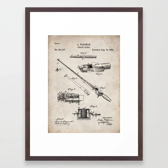 Fishing Rod Patent - Fishing Art - Antique Framed Art Print | Society6
