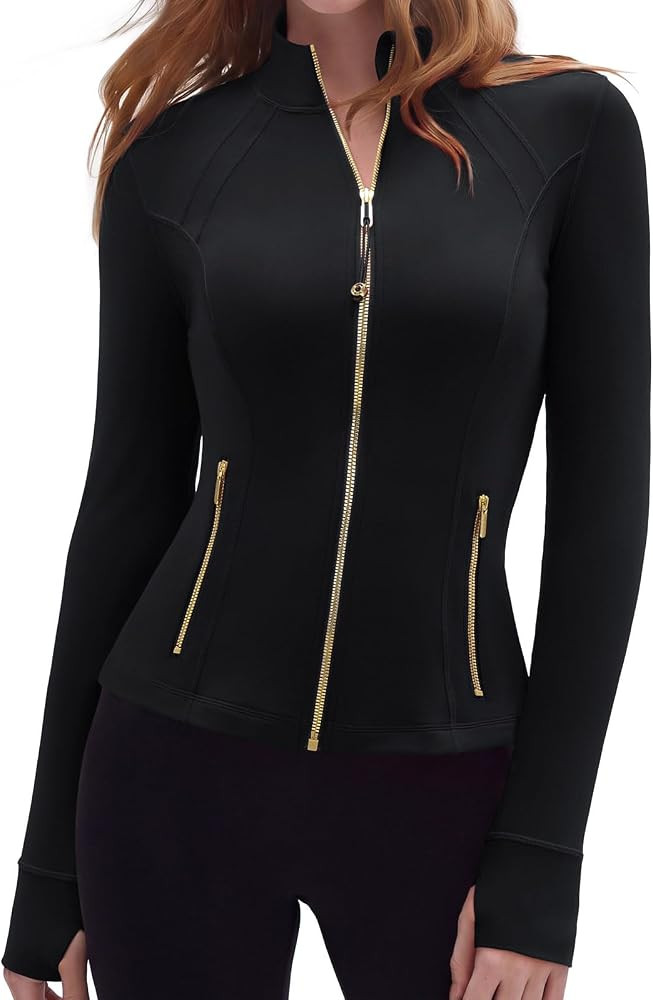 SUUKSESS Women Golden Zipper Lightweight Jackets with Thumb Holes & Pockets | Amazon (US)