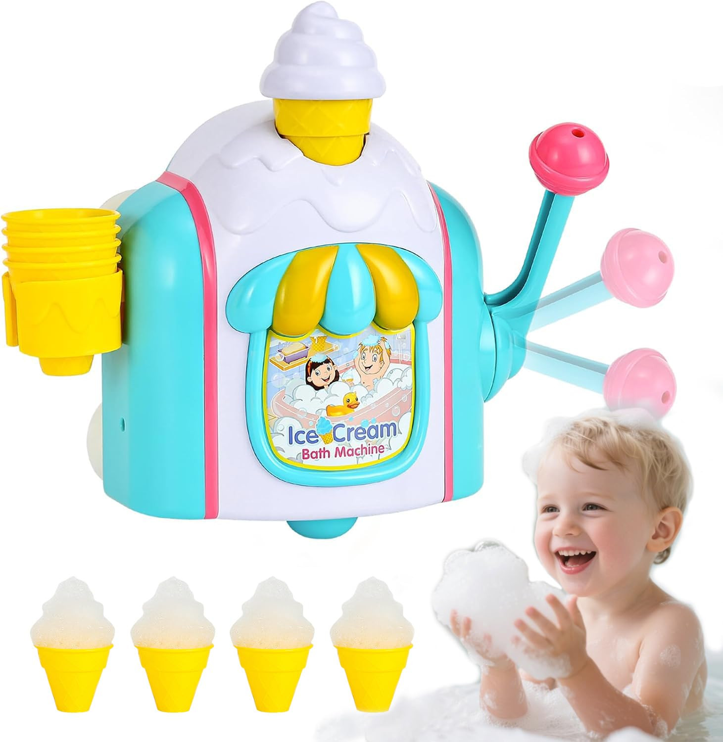 Bath Toys for Toddlers 3-5 Years, Bubble Ice Cream Maker Foam Bath Toys with Anti-Slip Buckle,Bat... | Amazon (US)