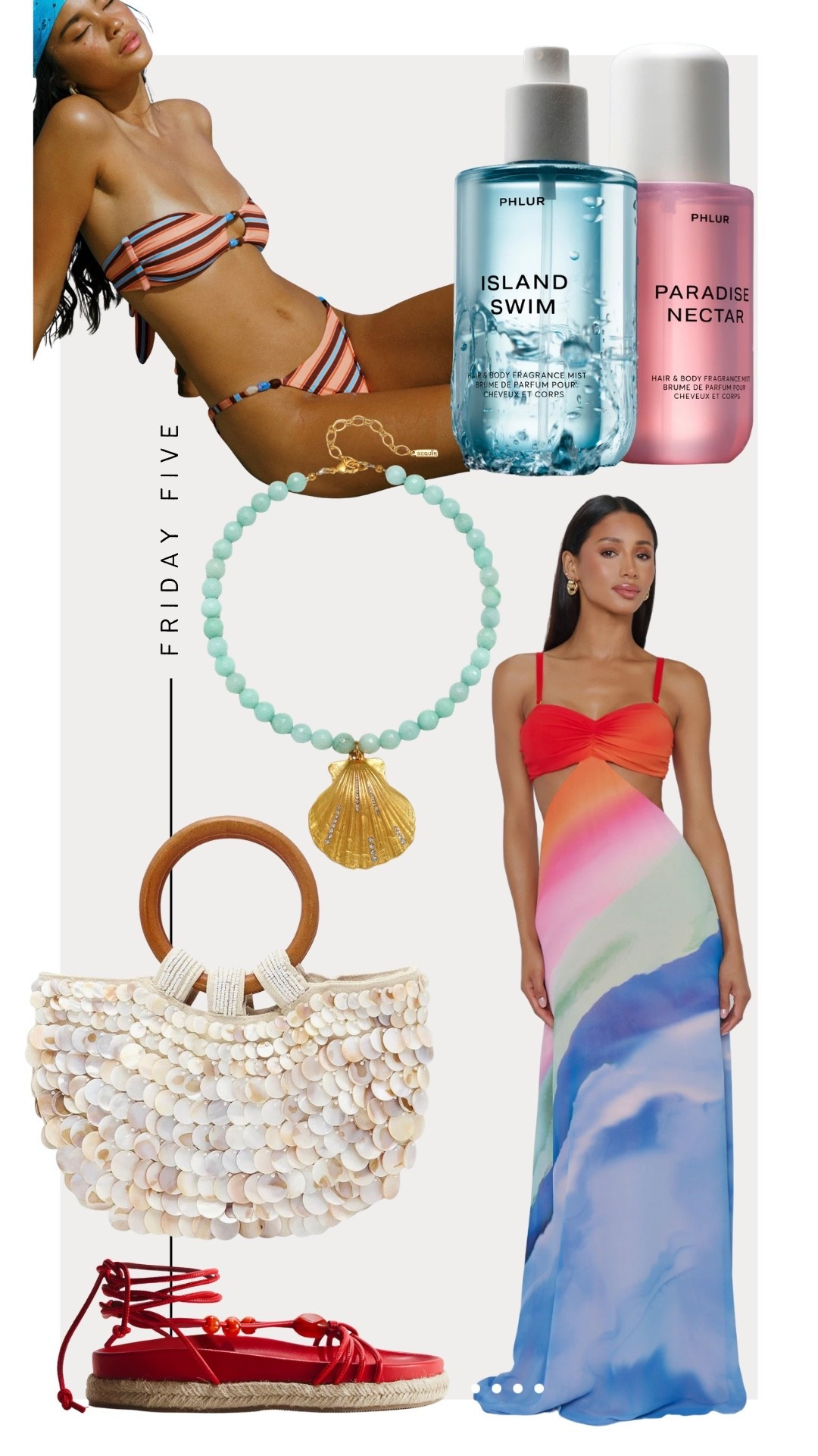 Friday Five: 5-15-26 
Mexico Trip 

1. Phlur Island Swim & Paradise Nectar Duo 
2. Show Me Your Mumu Maxi Dress 
3. Shell Bag
4. Sequin Jewelry Seashell necklace - Code: KristinRose
5. Ris-K Striped and Beaded Bikini 
6. Red Sandals from H&M

#LTKTravel #LTKootd #LTKBeauty