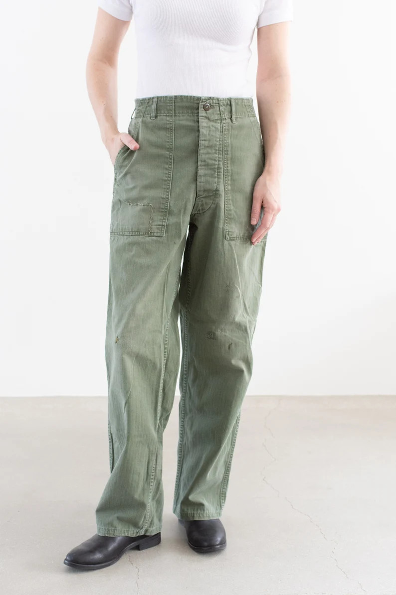 Vintage 26 27 28 Waist Olive Green Army Pants  Unisex - Etsy | Etsy (US)