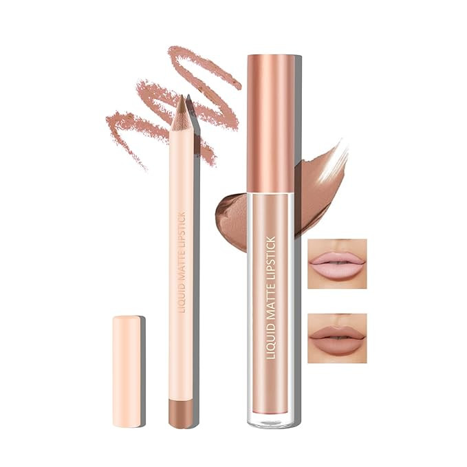 Boobeen Liquid Matte Lipstick and Lip Line Pencil Set, Nude Red Lip Makeup Longwear Waterproof Li... | Amazon (US)