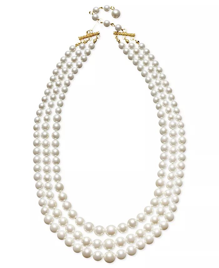 Three Row White Simulated Pearl (10 mm) | Macy's