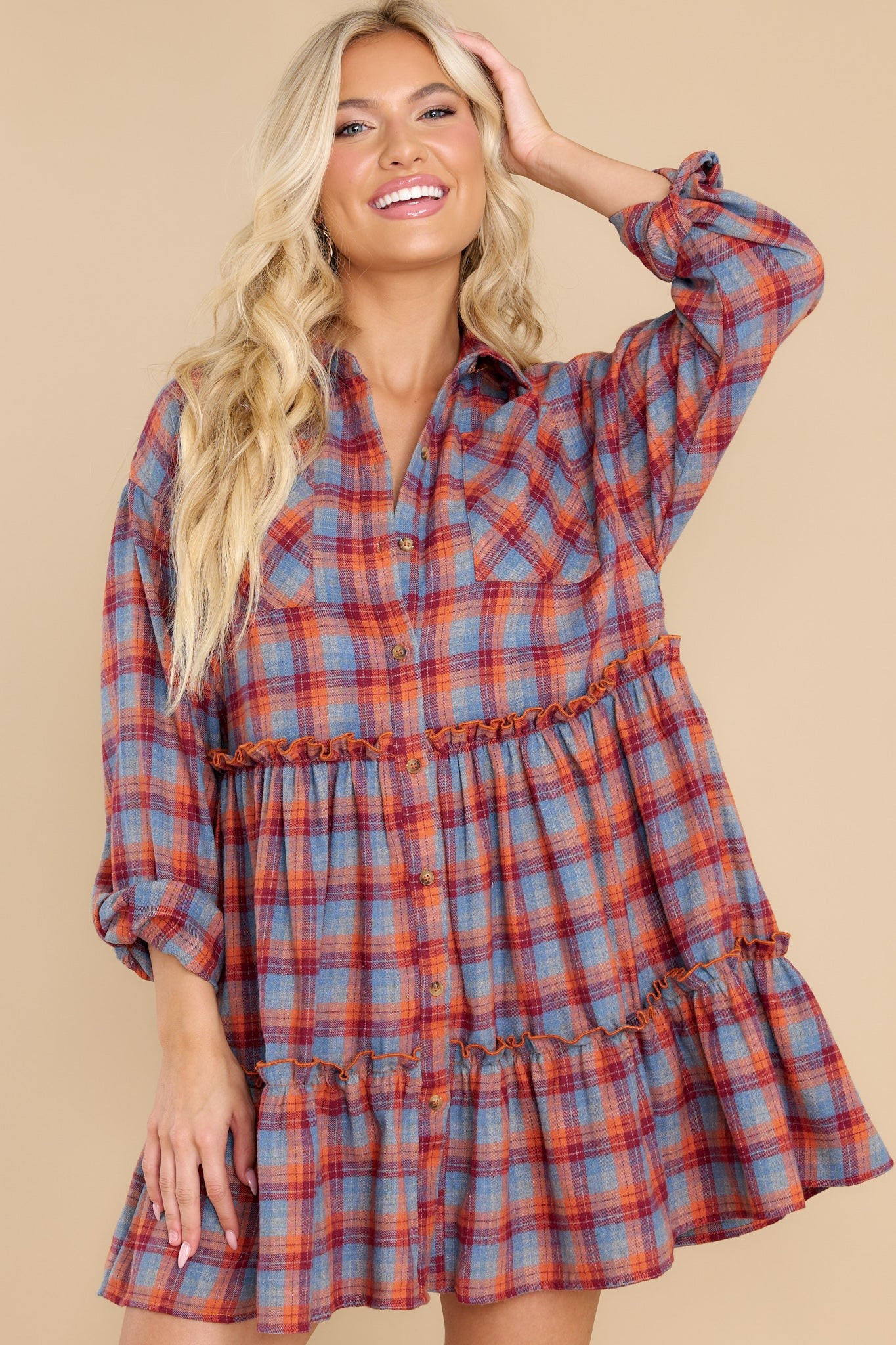Like A Book Dusty Blue Multi Plaid Dress | Red Dress 