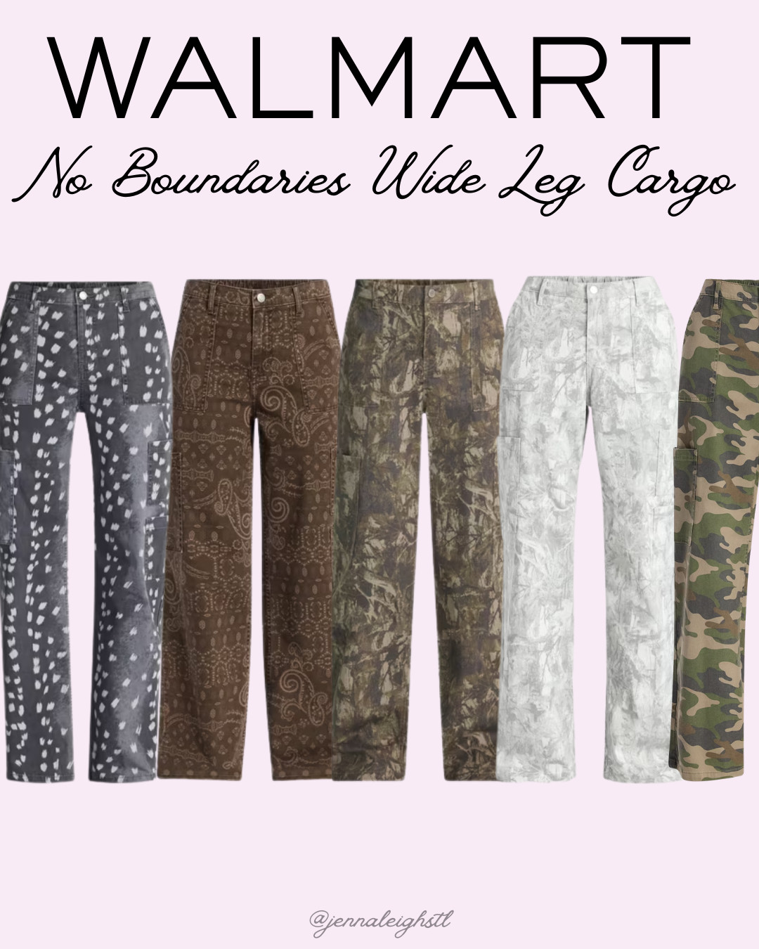 These No Boundaries wide leg cargo pants from Walmart come in so many fun patterns! I also love that they’re available in short and long lengths, so you can find the fit that works best for you. 

 #LTKootd #LTKMidsize #LTKTall