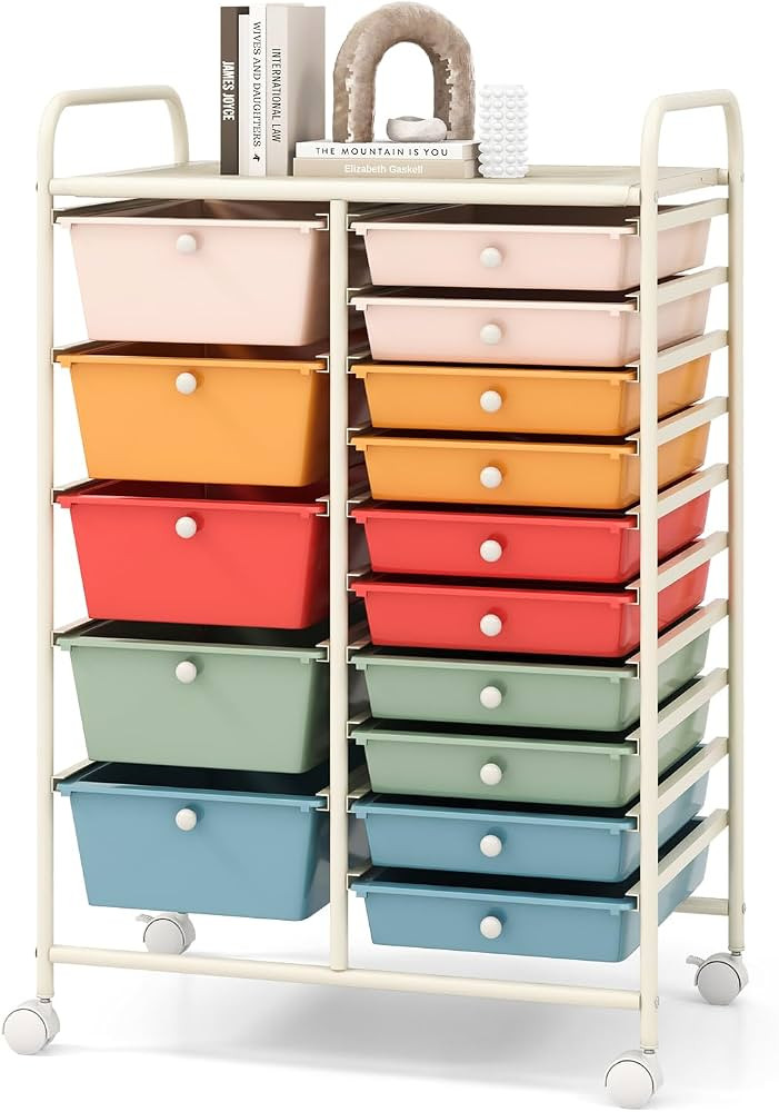COSTWAY 15 Drawer Rolling Storage Cart, Mobile Storage Organizer | Amazon (US)