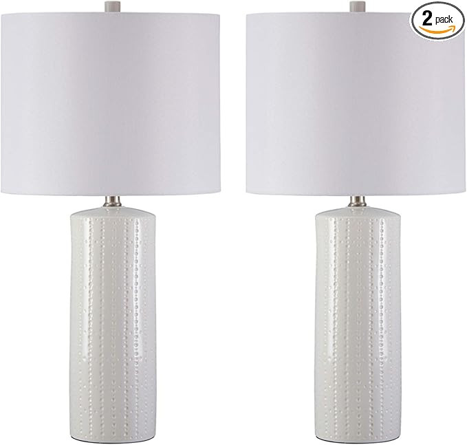 Signature Design by Ashley Steuben Textured Ceramic Table Lamp, Set of 2 Lamps, 25", Solid White | Amazon (US)