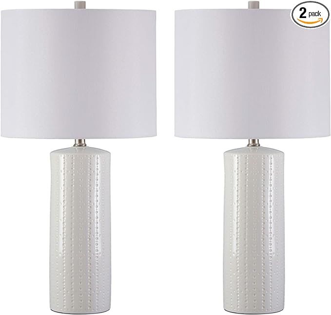 Signature Design by Ashley Steuben Textured Ceramic Table Lamp, 2 Count Lamps, 25", Solid White | Amazon (US)