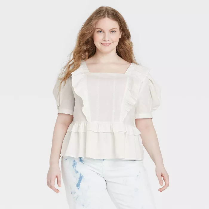 Women's Puff Short Sleeve Ruffle Peplum Blouse - Universal Thread™ | Target