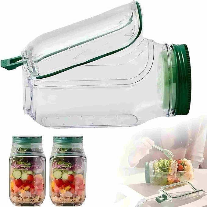 Salad Jar ，Mason Jar Salad Container with Side Opening, Dressing Bowl, Sauce Compartments, Micr... | Amazon (US)
