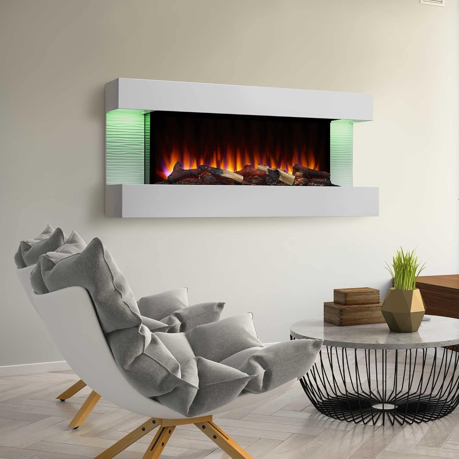 SimpliFire Format 50-Inch Wall Mount Electric Fireplace with Floating Mantel, 4 Flame Colors, Acc... | Amazon (US)