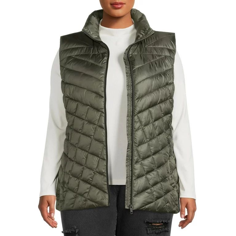 Big Chill Women's Plus Size Down Blend Chevron Quilted Puffer Vest - Walmart.com | Walmart (US)