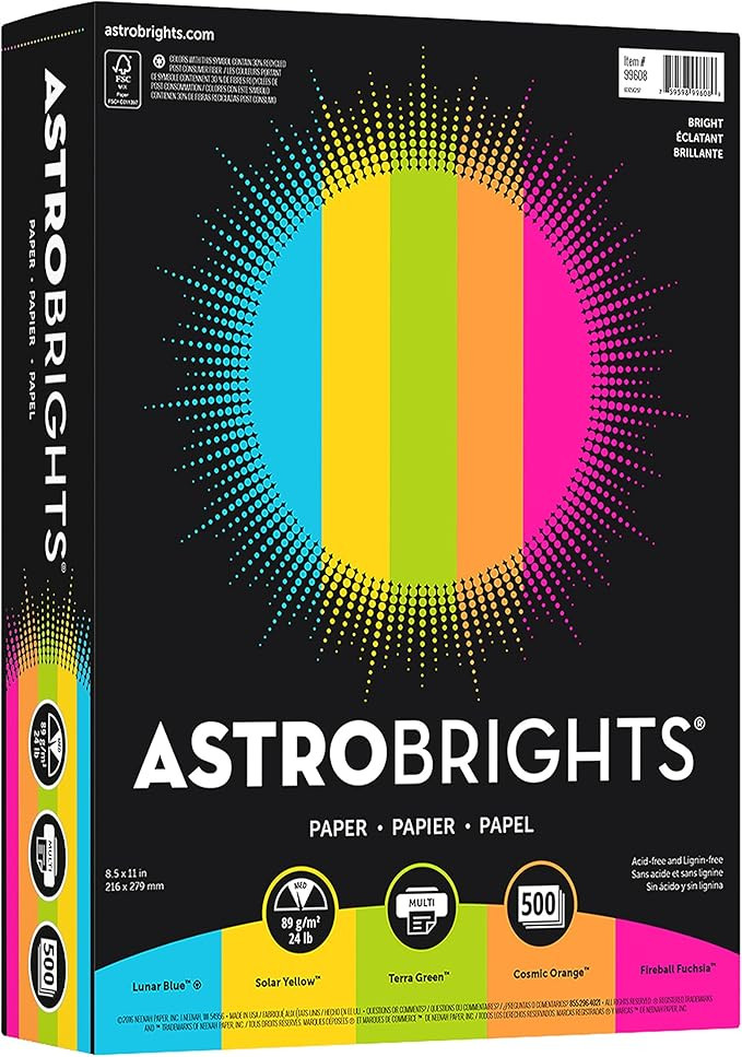 Neenah Astrobrights® Bright Color Paper, Letter Size Paper, 24 lb, Assorted Colors, 500 Sheets | Amazon (US)